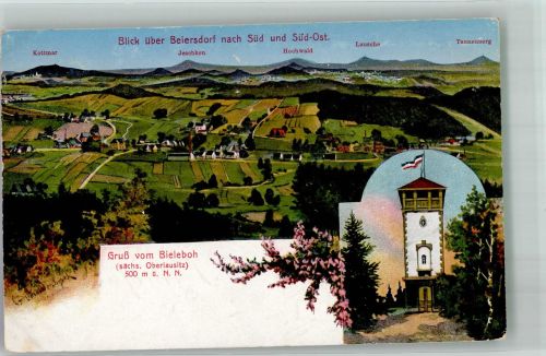 02736 O8701 Beiersdorf b Löbau 1914 Künstlerkarte Blick über Beiersdorf nach Süd u. Süd Ost