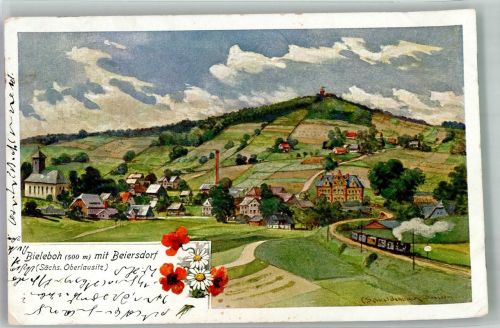 02736 O8701 Beiersdorf b Löbau 1910 Künstlerkarte Bieleboh Eisenbahn