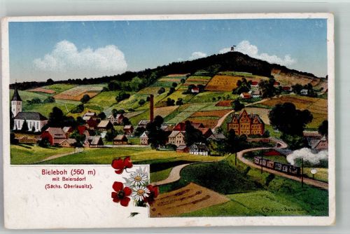 02736 O8701 Beiersdorf b Löbau 1916 Künstlerkarte Bieleboh Eisenbahn