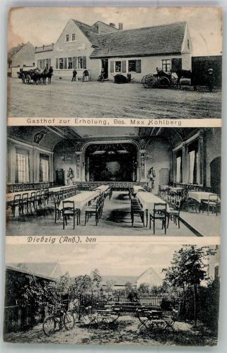 06369 O4371 Diebzig 1910 Foto AK Gasthaus zur Erholung Speisesaal Gartenwirtschaft Fahrrad