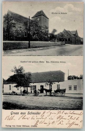 06386 O4371 Scheuder - Gasthaus zur grünen Eiche Kirche Schule