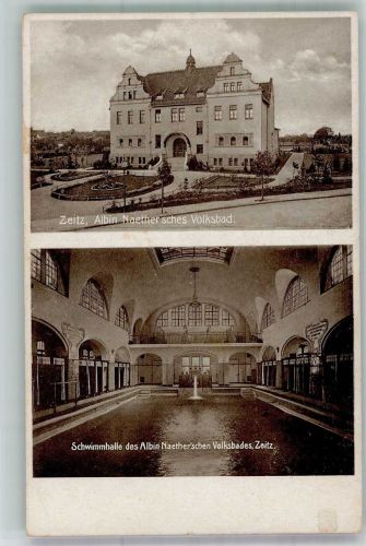 06712 O4900 Zeitz , Elster Foto AK Albin Naether'sches Volksbad Schwimmhalle