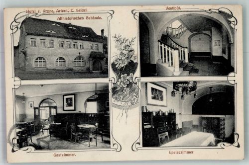 06556 O4730 Artern /Unstrut 1912 Foto AK Hotel zur Krone Vestibül Gaststube Speisezimmer