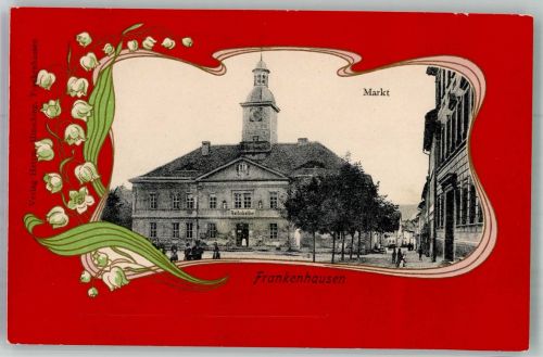 06556 O4730 Bad Frankenhausen ,Kyffhäuser Passepartout Jugendstil Marktplatz Gasthaus Rathskeller Schneeglöckchen