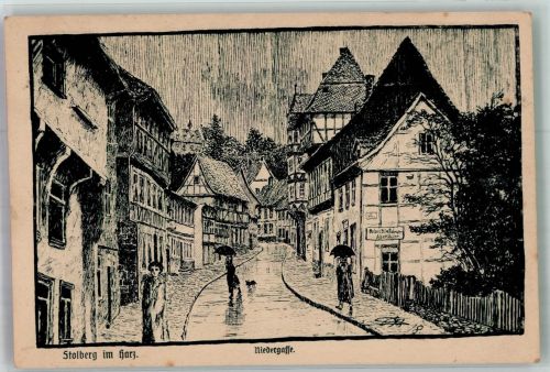 06547 O4713 Stolberg Harz 1919 Künstlerkarte Niedergasse signiert