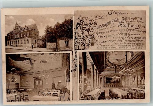 06547 O4713 Stolberg Harz Foto AK Hotel Etablissement Bürgergarten Speisezimmer Festsaal