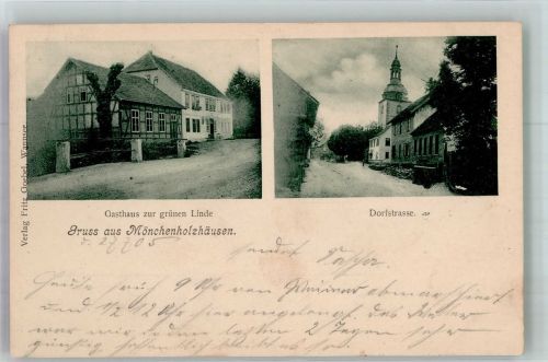 99198 O5101 Mönchenholzhausen 1905 - Dorfstrasse Kirche Gasthaus zur grünen Linde