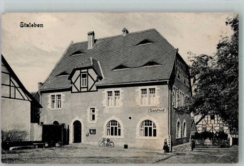 06577 O4731 Etzleben 1912 Foto AK Gasthaus Etzleben Fahrrad Bahnpost Berlin-Erfurt