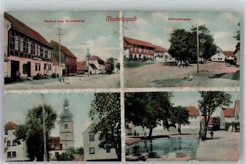99195 O5101 Markvippach 1915 - Gasthaus zum Grossherzog Bahnhofstrasse Dorfweiher Dorfkirche