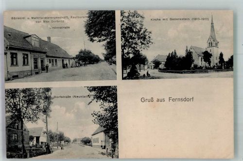 06369 O4371 Pösigk 1916 - Fernsdorf Lindenstrasse Bäckerei Dorbritz Kirche Gedenkstein 1813-1913 Dorfstrasse
