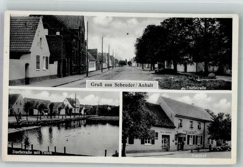 06386 O4371 Scheuder - Dorfstrasse Teich Enten Gasthaus zur grünen Eiche
