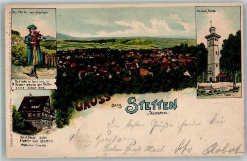 71394 W7053 Stetten im Remstal 1905 Lithographie Der Pfeffer von Stetten Gasthaus zum Pfeffer von Stetten Kernenturm