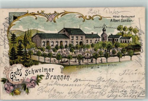 58332 W5830 Schwelm 1898 Lithographie Hotel-Gasthaus Schwelmer Brunnen Gesundbrunnen Gartenwirtschaft
