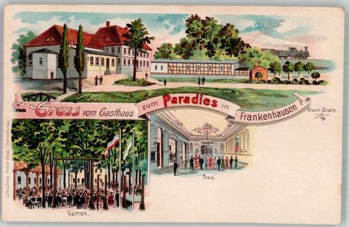 06556 O4730 Bad Frankenhausen ,Kyffhäuser Lithographie Gasthaus zum Paradies Gartenwirtschaft Ballsaal