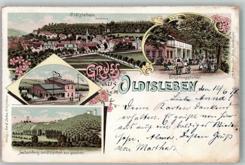 06578 O4734 Oldisleben 1898 Lithographie Die Sachsenburg Kinderheim Waldgasthaus