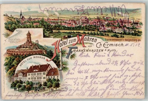 06556 O4730 Bad Frankenhausen ,Kyffhäuser 1912 Lithographie Kyffhäuserdenkmal Hotel zum Mohren