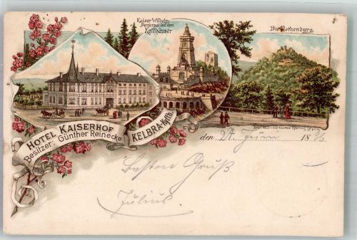 06537 O4712 Kelbra 1896 Lithographie Hotel Kaiserhof Kaiser Wilhelm-Denkmal Die Rothenurg