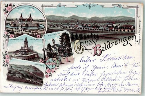 06577 O4733 Heldrungen 1898 Lithographie Schloss Heldrungen Sachsenburg Kaiser Wilhelm-Denkmal St. Golgatha-Kapelle