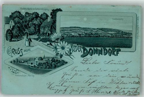 06571 O4731 Donndorf , Unstrut 1903 Lithographie / Mondschein Kloser Donndorf Klosterschule Kirche Klosterschänke Schlosseingang