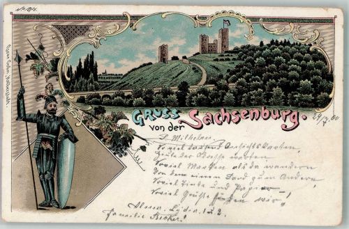 06578 O4731 Sachsenburg b Artern 1900 Lithographie Ritter Lanze Schild Die Sachsenburg