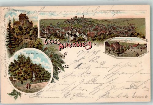 87742 W8949 Altensteig 1898 Lithographie Altes Schloss Marktplatz Unter den Eichen