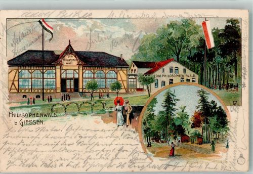 35390 W6300 Gießen , Lahn 1900 Lithographie Philosophenwald Gasthaus zum Philosophenwald