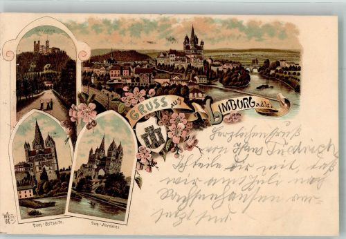 65549 W6250 Limburg a d Lahn 1897 Lithographie Limburger Dom Schaumburg Stadtwappen Die Lahn Verlag Ottmar Zieher-München