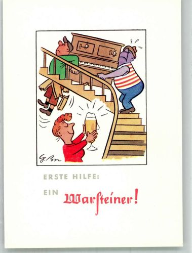 Warsteiner Erste Hilfe Umzug Humor sign. Gerd Brinkmann Werbung Bier 1960 Künstlerkarte