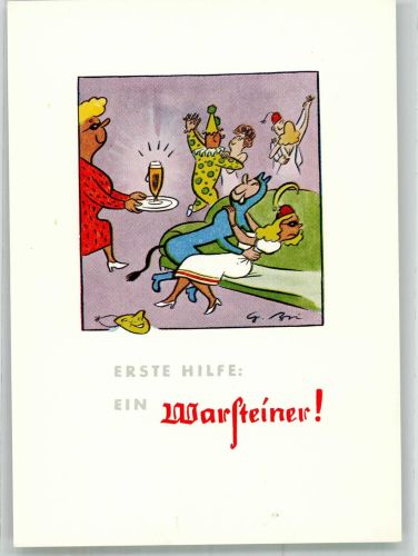 Warsteiner Erste Hilfe Fasching Humor sign. Gerd Brinkmann Werbung Bier 1960 Künstlerkarte