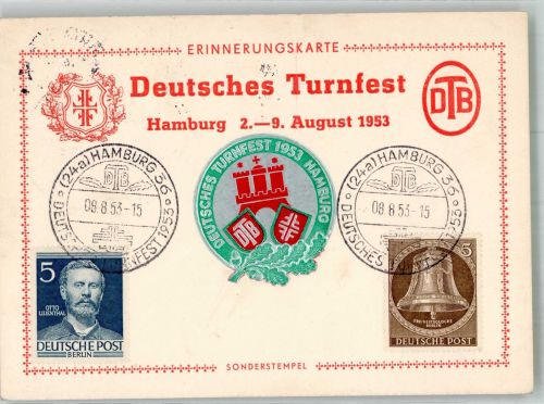 W2000 Hamburg Turnfest 1953 Sonderstempel
