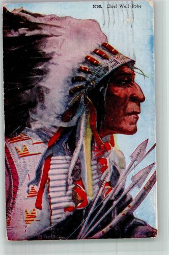 Häuptling Chief Wolf Robe Indianer 1952 Künstlerkarte