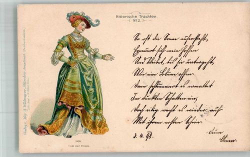 Historische Trachten anno 1520 Nr. 2 Lithographie Verlag Mey & Widmayer Mode 1895 Vorläufer
