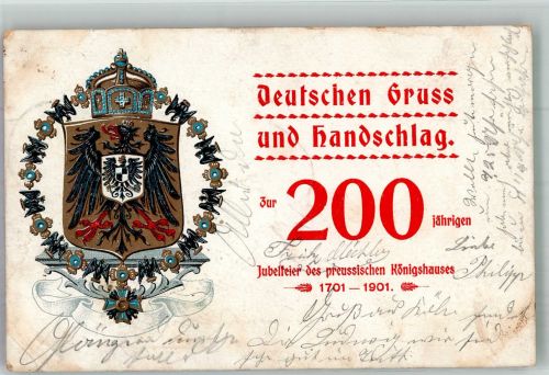 Wappen Deutschen Gruß und handschlag zur 200 jährigen Jubelfeier Adel Preußen 1901