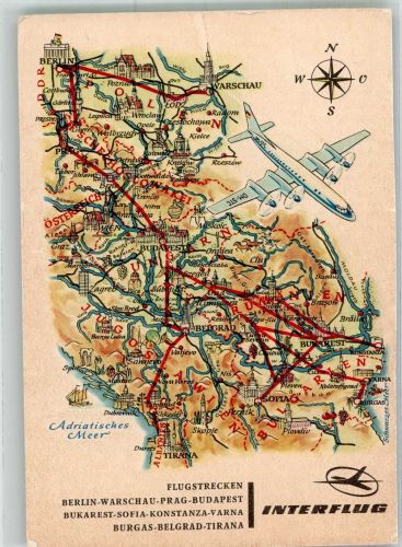 Interflug Flugstrecken DDR Zeichnung Hoppe Nr. 2 Fluglinie 1963 Gebrauchsspuren