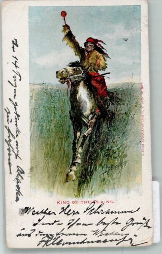 King of the Plains Private Mailing Card Indianer 1902 Gebrauchsspuren