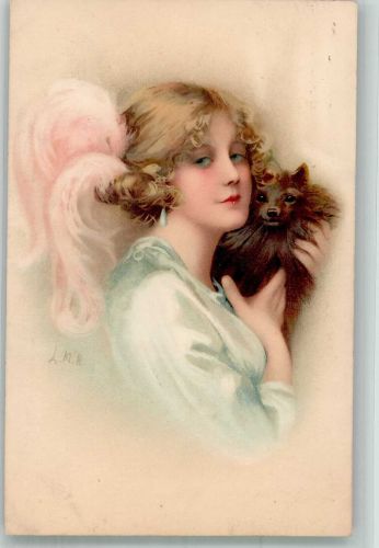 Serie 1922 Elegante Damen mit Hund Meissner & Buch 1915 Gebrauchsspuren