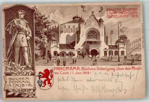 W4000 Düsseldorf Blücher Denkmal in Caub Gewerbeausstellung 1902 Gebrauchsspuren