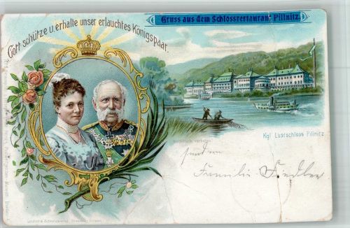 O8000 Pillnitz Schloßrestaurant Lithographie Adel Sachsen 1900 Gebrauchsspuren