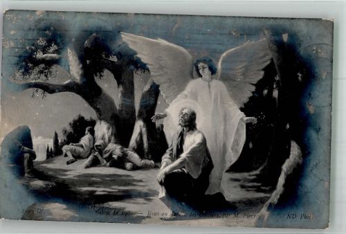 sign. Pierrey M. Jesus im Olivengarten SPA 2999 Schutzengel 1909 Künstlerkarte