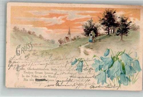 Läute Glockenblume läute Spruch 1901 Lithographie