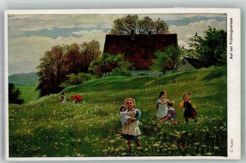 Auf der Frühlingswiese Kinder I.S. u. Co.M. Nr. 399 Kubel, O. Künstlerkarte