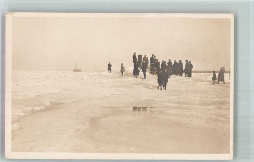 O2540 Warnemünde Winter Vereiste Mole 1922 Bademode