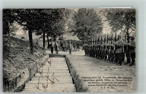Vouziers Beerdigung a. Militärfriedhof 8.10.15 K.D. Feld Poststation No. 54 gefallener Soldat