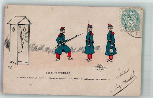 sign. Guillaume Albert Die Parole Militär Karikatur 1904 Künstlerkarte