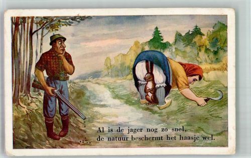 Jäger Frau Hase Humor Künstlerkarte