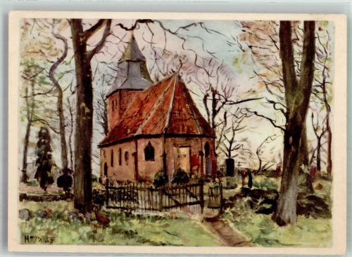 W2740 Oese sign. Huys Bernhard Alte Kirche Eduscho der feine Kaffee Kaffeewerbung Künstlerkarte