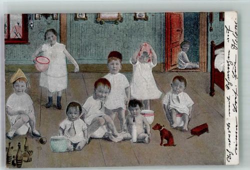 Glückliche Kinderschar auf ihren Nachttöpfen Nachttopf 1904