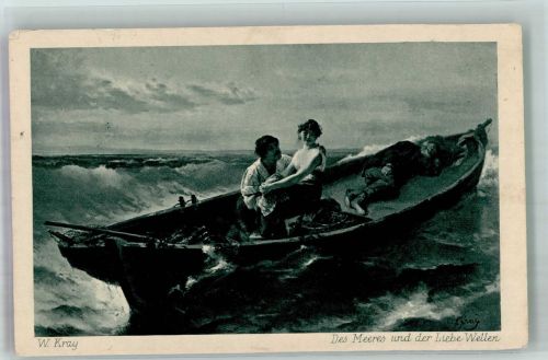 sign. Kray Des Meeres und der Liebe Wellen Hanfstaengl's Künstlerkarte Nr. 1015 Ruderboot 1918 Künstlerkarte