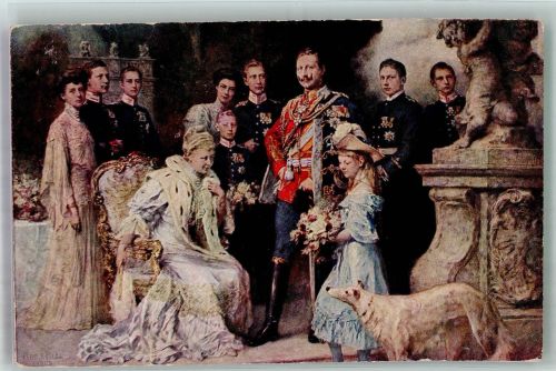 sign. Keller, Ferdinand Kaiserin Auguste Viktoria mit ihrer Tochter Viktoria Luise mit den kaiserlichen Prinzen Rotophot Adel Kaiser Wilhelm II 1906 Künstlerkarte