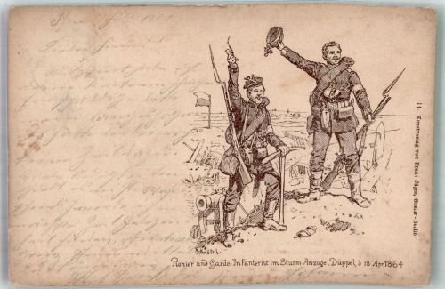 Düppel Pionier- und Garde-Infanterist im Sturmanzug 1864 Düppeler Schanzen Reichseinigungskriege 1864-1870/71 1902 Künstlerkarte